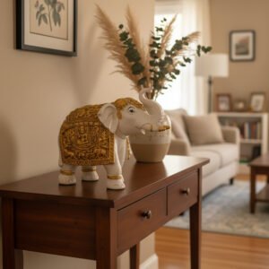 Decorative White & Gold Elephant Showpiece